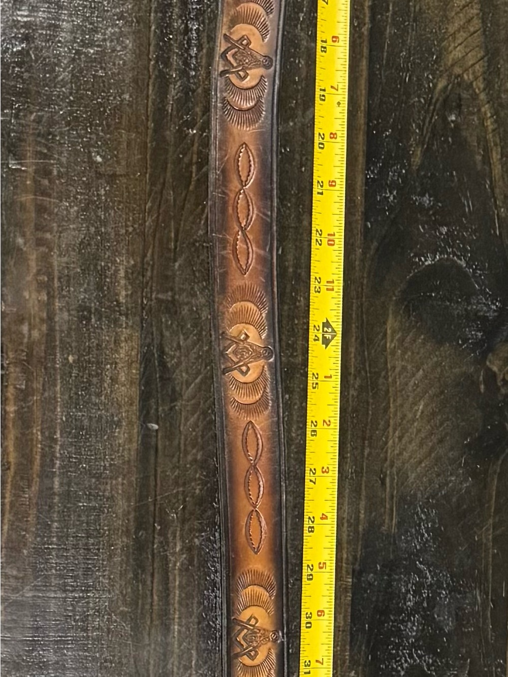 Masonic Tooled Leather Belt - Brown
